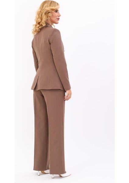 Erkek Yaka Kolu Büzgülü Ceket & Bol Paça Pantolon-Kahve indirimleri
