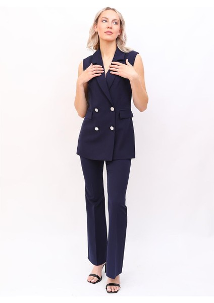 Blazer Yelek & Ispanyol Paça Pantolon-Lacivert modelleri