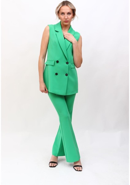 Blazer Yelek & Ispanyol Paça Pantolon-Yeşil