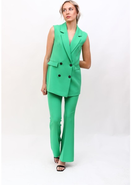 Blazer Yelek & Ispanyol Paça Pantolon-Yeşil fiyatları