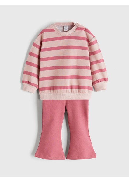 Yeni Sezon Bisiklet Yaka Kız Bebek Sweatshirt ve Tayt