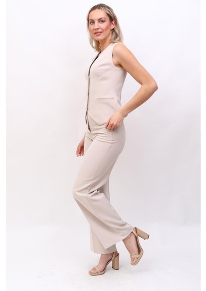 Klasik Yelek & Bol Paça Pantolon Takım-Bej modelleri