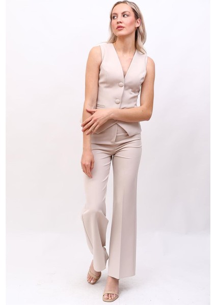 Klasik Yelek & Bol Paça Pantolon Takım-Bej indirimleri