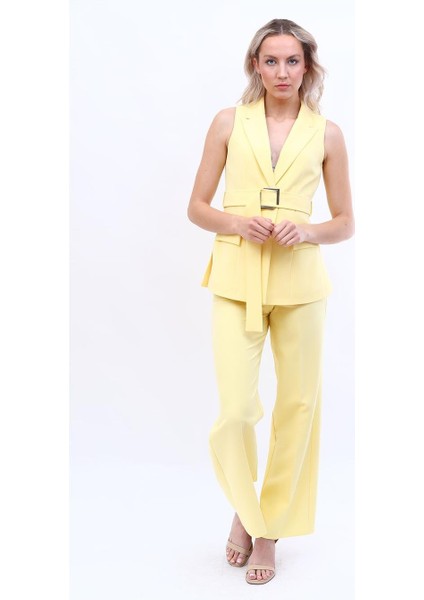 Kemerli Klasik Yelek & Bol Paça Pantolon Takım-Sarı modelleri