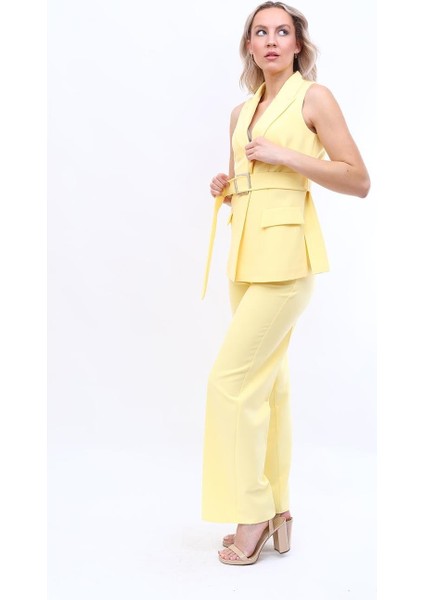 Kemerli Klasik Yelek & Bol Paça Pantolon Takım-Sarı fırsatları