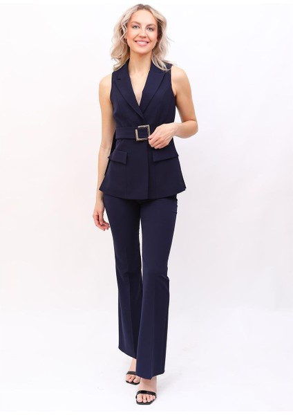 Kemerli Klasik Yelek & Ispanyol Paça Pantolon Takım-Lacivert modelleri