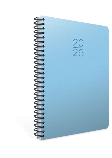 2026 407-SEK Plastik Spiralli - Sert Kapak 17X24 Günlük Beyaz Ajanda Mavi
