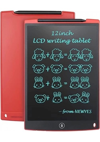 T12 Kırmızı Writing Tablet LCD 12 Inç Dijital Kalemli Çizim Yazı Tahtası