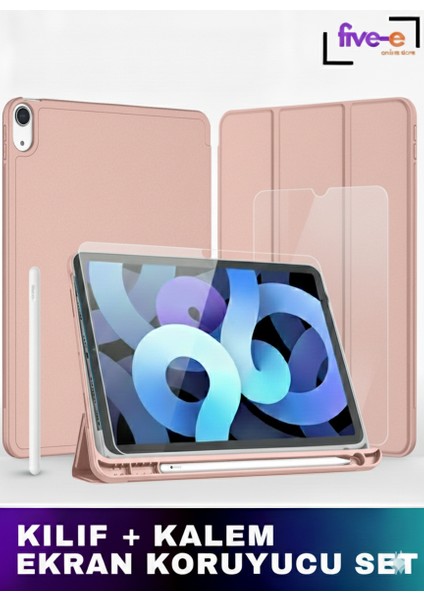 Apple iPad Air 4. Nesil 10.9 (2020) Kılıf Ekran Koruyucu ve Stylus Kalemli 3'ü 1 Arada Full Gear Set A2316 A2324 A2325 A2072