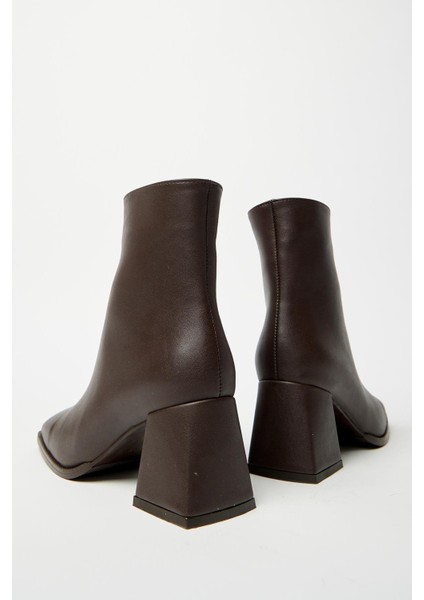 Kadın Kahverengi Cilt Bot & Bootie Küt Burun Topuklu Fermuarlı Şık fırsatları