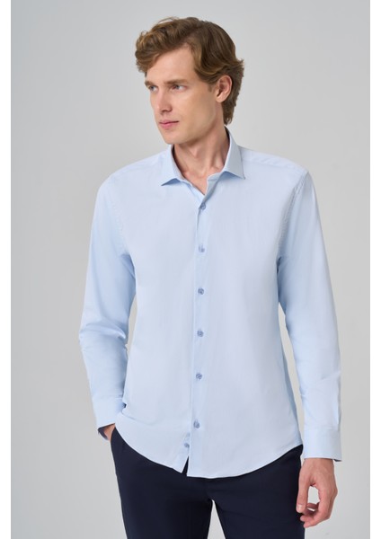 Erkek A. Mavi Basic Düz Desen Italyan Yaka Slim Fit Gömlek fiyatları