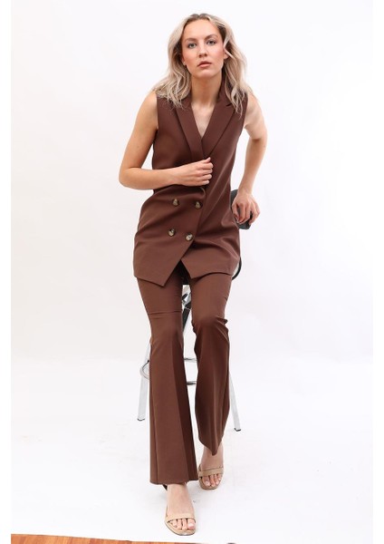 Midi Boy Klasik Yelek & Ispanyol Paça Pantolon-Kestane