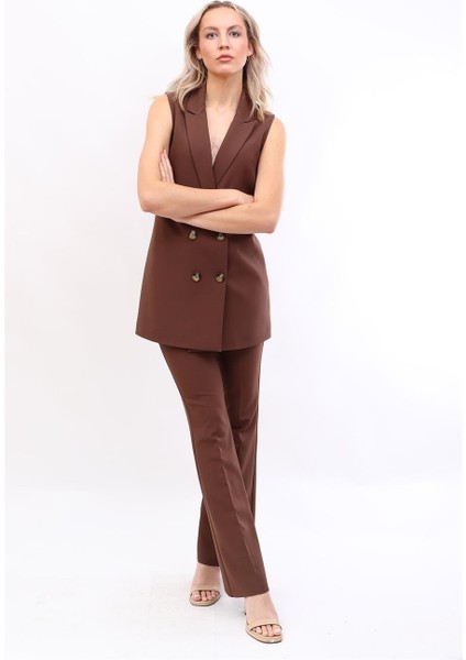 Midi Boy Klasik Yelek & Ispanyol Paça Pantolon-Kestane fiyatları