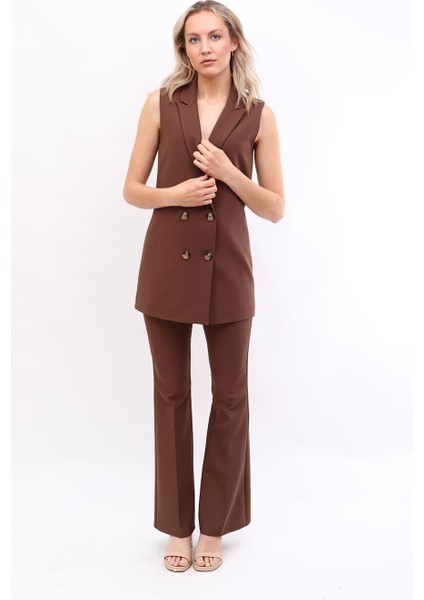 Midi Boy Klasik Yelek & Ispanyol Paça Pantolon-Kestane modelleri