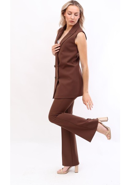 Midi Boy Klasik Yelek & Ispanyol Paça Pantolon-Kestane indirimleri