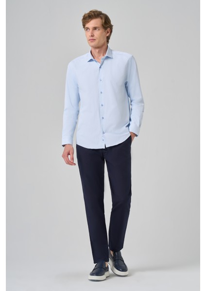 Erkek A. Mavi Basic Düz Desen Italyan Yaka Slim Fit Gömlek fırsatları