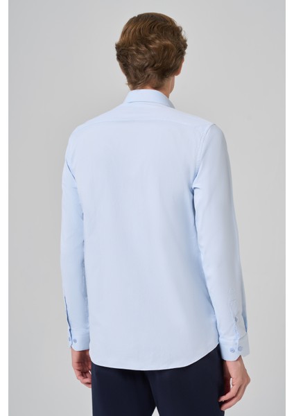 Erkek A. Mavi Basic Düz Desen Italyan Yaka Slim Fit Gömlek indirimleri