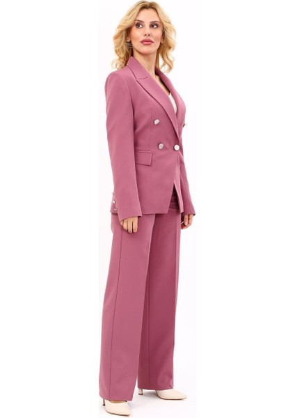 Erkek Yaka Çapraz Ceket & Bol Paça Pantolon-Rose fırsatları