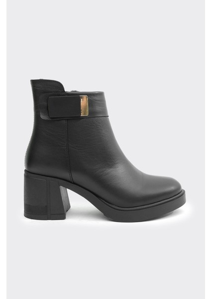Hakiki Deri Fermuarlı Topuklu Kadın Bot