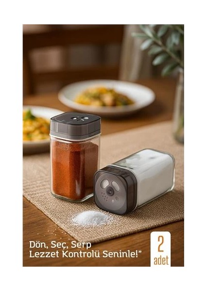 Bfs Cam Tuzluk Baharatlık – 360° Döner Kapaklı | 3 Delik Tipiyle Ayarlanabilir Akış 2 Adet