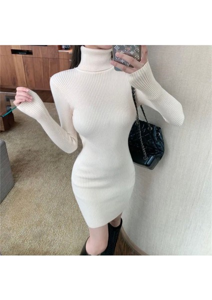 Özel Tasarım Boğazlı Full Likralı Kışlık Luxury Kadın Elbise