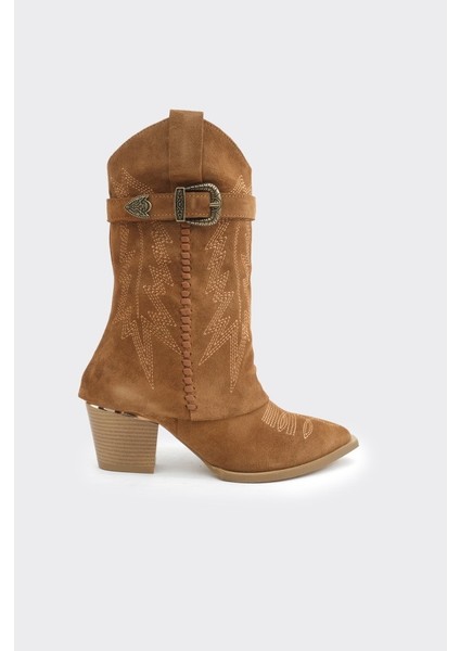 Desenli Hakiki Deri Kadın Çizme