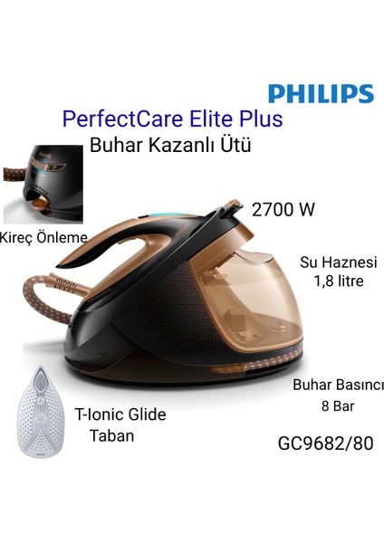 Phılıps Isı Ayarı Gerektirmeyen ,akıllı Otomatik BUHAR,GC9682/80 Perfectcare Elite Plus Buhar Kazanlı Ütü [enerji Sınıfı A]
