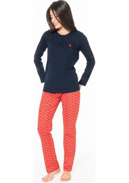 20146 Kadın Lacıvert Yuvarlak Yaka Uzun Kollu Pijama Takımı fiyatları