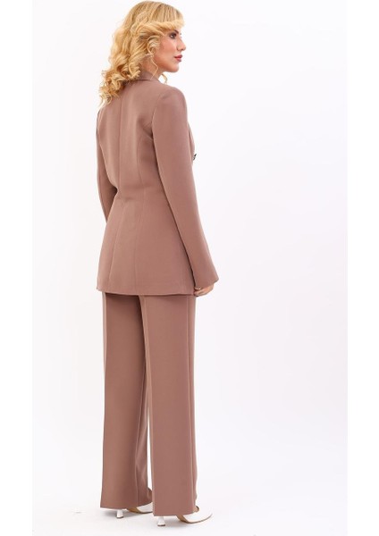 Erkek Yaka Çapraz Ceket & Bol Paça Pantolon-Kahve fiyatları