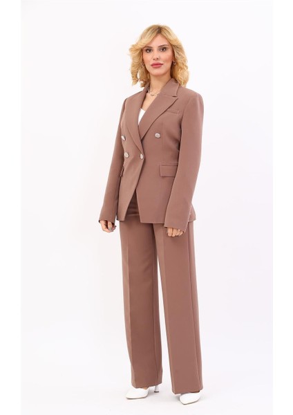 Erkek Yaka Çapraz Ceket & Bol Paça Pantolon-Kahve modelleri