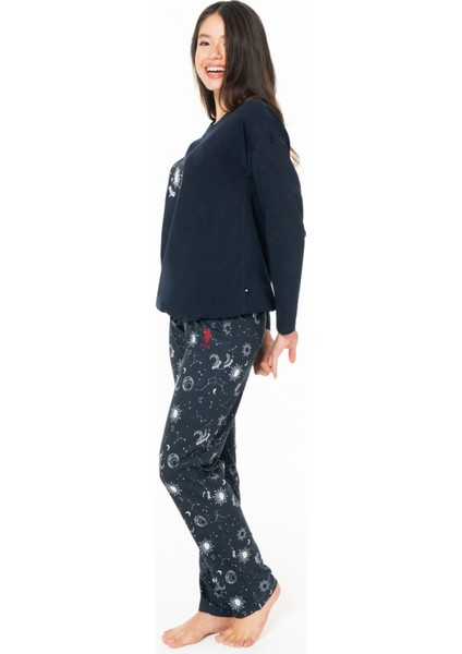 20155 Kadın Lacıvert Yuvarlak Yaka Uzun Kollu Pijama Takımı fiyatları