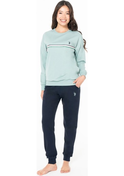20121 Kadın Mınt Yuvarlak Yaka Uzun Kollu Pijama Takımı