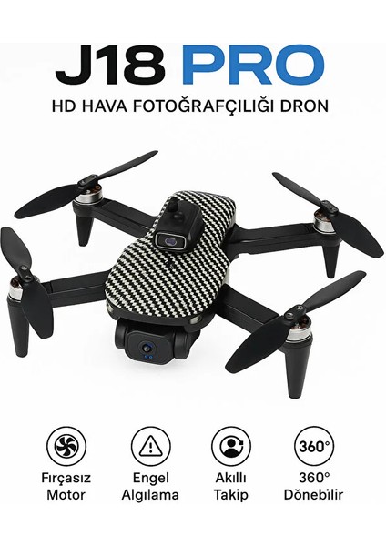 J18 Pro Katlanabilir Akıllı Drone Hd Kameralı, 360° Engel Algılama,taşıma Çanta Hediyeli