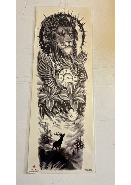 Aslan Geyik 1 Hafta Kalıcı Tam Kol Bacak Yapıştırma Geçici Dövme 46 cm