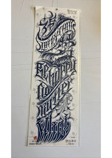 Gotik Yazılar 3 Hafta Kalıcı Tam Kol Bacak Kaplama Yapıştırma Geçici Dövme 46 cm