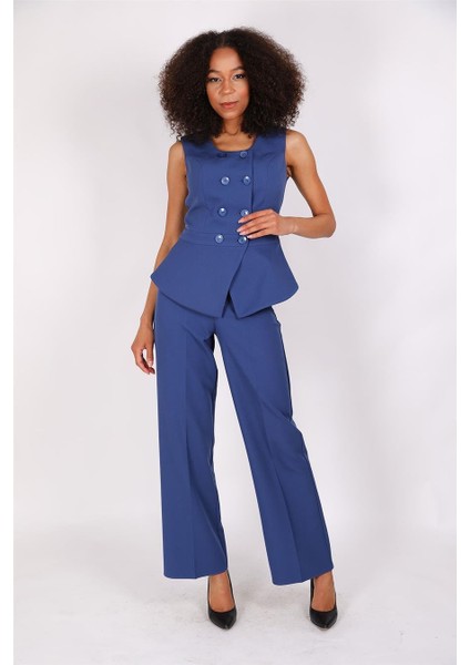 Aller Yelek & Bol Paça Pantolon Takım-Indigo