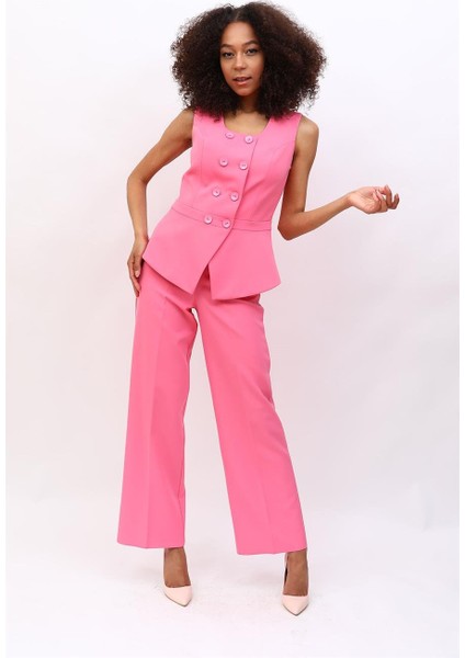 Aller Yelek & Bol Paça Pantolon Takım-Pembe