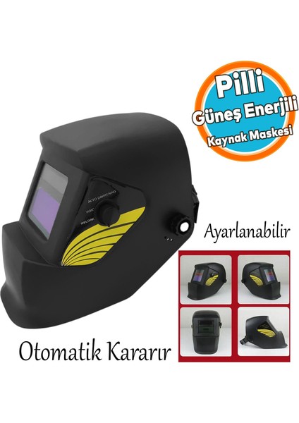 Otomatik Kararan Güneş Enerjili Pilli Baş Maskesi Siperlik Kartuşlu Kaynak Gözlüğü Ayarlanabilir