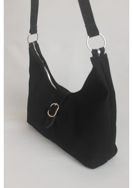 Bolanga Süet Vintage Omuz Çantası Siyah