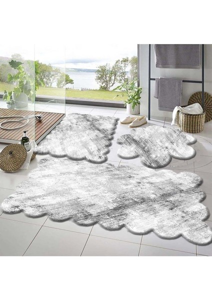 3’lü Set Kaymaz Taban Banyo Paspası Halısı 50X50/50X60/60X100 Gri