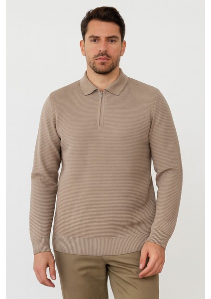 Erkek Fermuarlı Polo Yaka Kazak 732