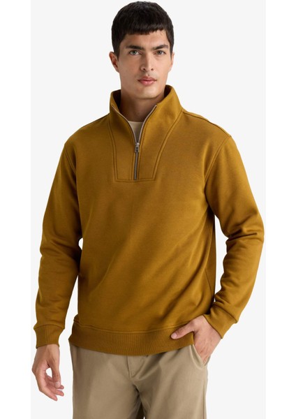 Regular Fit Yarım Balıkçı Yaka Fermuarlı Kalın Sweatshirt F4136AX25AU fırsatları