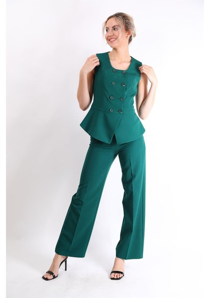Aller Yelek & Bol Paça Pantolon Takım-Zümrüt