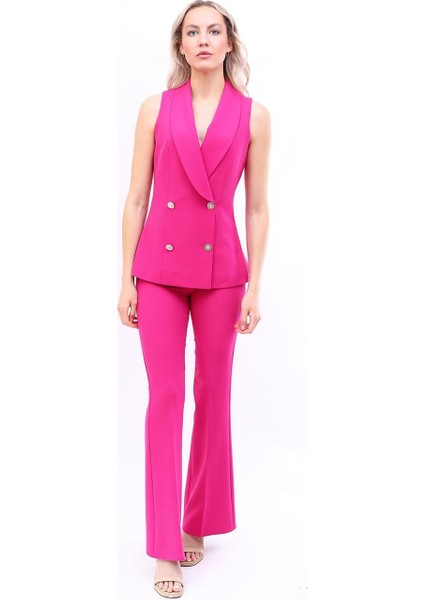 Abiye Yelek & Ispanyol Paça Pantolon Takım-Fuşya