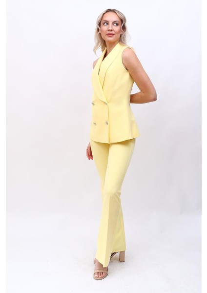 Abiye Yelek & Ispanyol Paça Pantolon Takım-Sarı modelleri