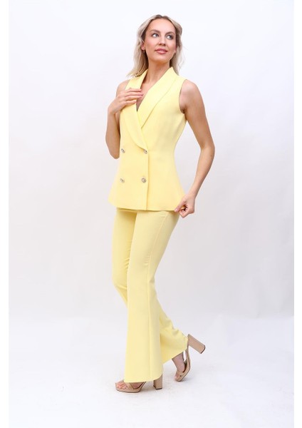 Abiye Yelek & Ispanyol Paça Pantolon Takım-Sarı indirimleri