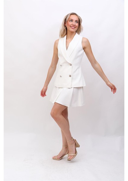 Abiye Yelek & Kısa Kloş Etek Takım-Beyaz fırsatları