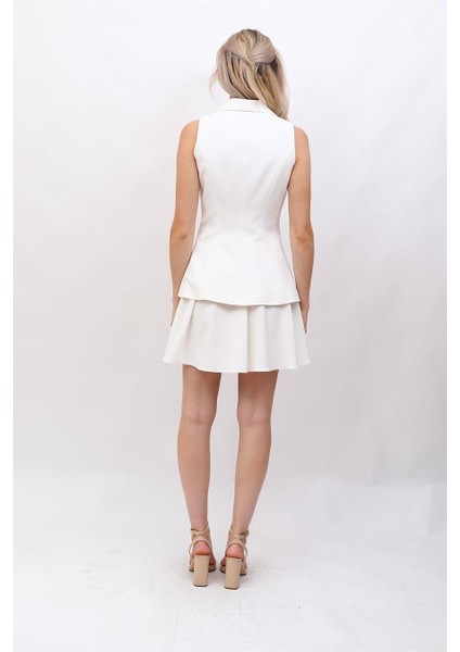 Abiye Yelek & Kısa Kloş Etek Takım-Beyaz indirimleri