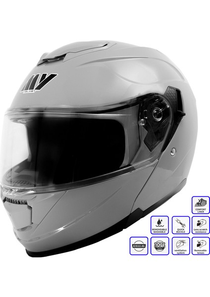 Gp My Helmet MKS002-NG Güneş Vizörlü Şeffaf Çene Açılır Motosiklet Kaskı M