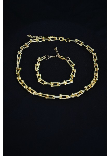 Gold Renk Kadın Kalın Zincir Takı Seti Kolye ve Bileklik 2li fiyatları